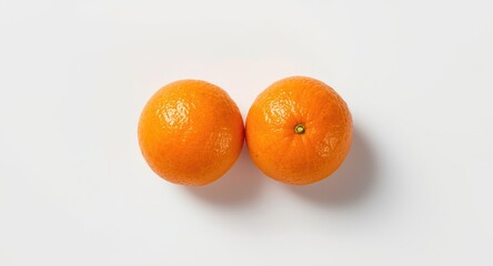 A duo of tiny mandarin oranges placed against a stark white background