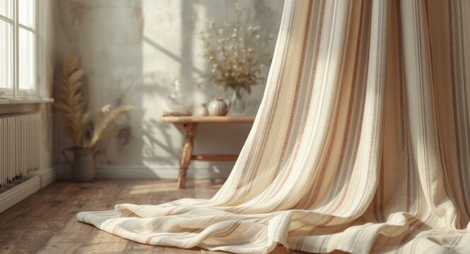 Shabby chic rustic linen weave with french farmhouse inspired stripes