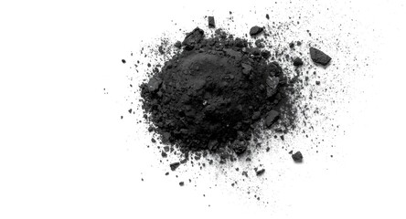Obraz premium Close up of black coal dust fragments isolated on white blank background