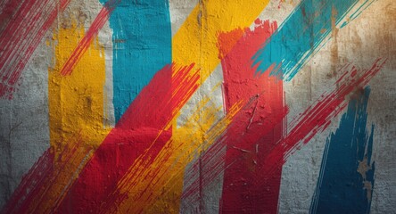 Creative bold abstract texture with expressive colorful brushstrokes on concrete texture