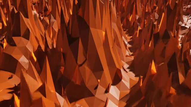 Abstract low poly landscape environment with sharp peaks and orange highlights, 3D render