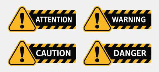 Warning sign vector, attention symbol, caution sign, danger alert icon, exclamation mark symbol, safety notification graphic, hazard communication design