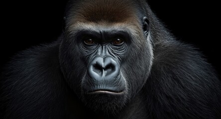 Obraz premium Close up of a lowland gorilla with a black textured background