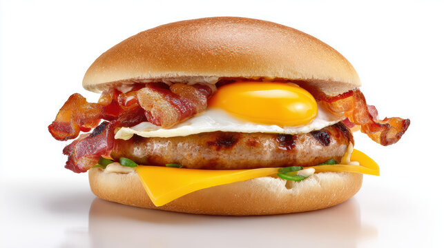 delicious bacon egg sausage bap breakfast sandwich