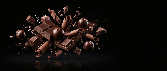 Fototapeta premium Chocolate isolated against black background, copy space