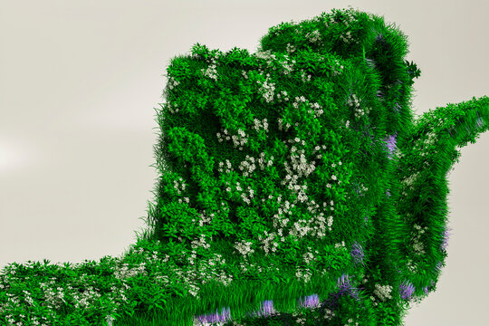 3D botanical abstract flow with sweeping grass and floral curves