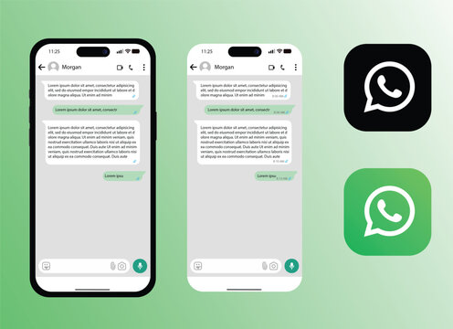 iMessage, WhatsApp Chat UI Mockup Showing Message Threads Chat List Green Bubbles Contact Screens Voice Interface Keyboard Typing Layout on iPhone Mobile Messaging App