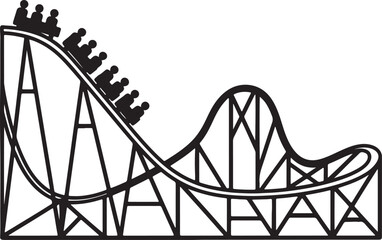 Black and white roller coaster with passengers on a steep descent also transparent background amusement park ride © BeCoolOk