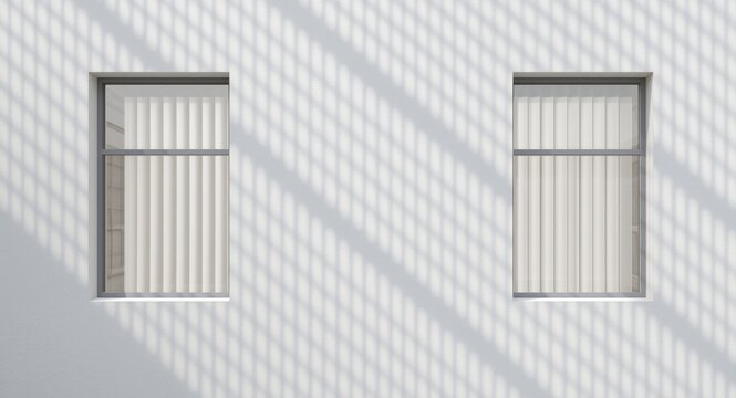 3D architectural rendering of windows with brise soleil generating vertical luminous stripes