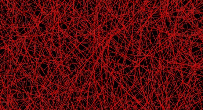 Dense network of crimson threads intertwining tightly