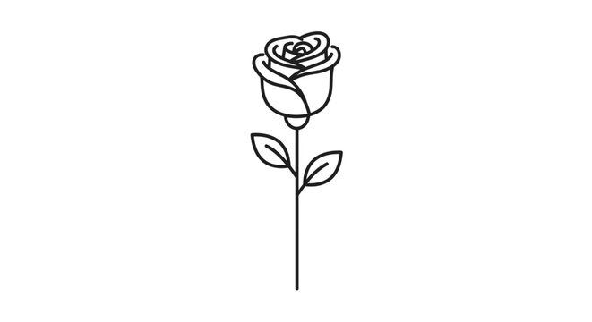 Simple Black Line Drawing of Rose.