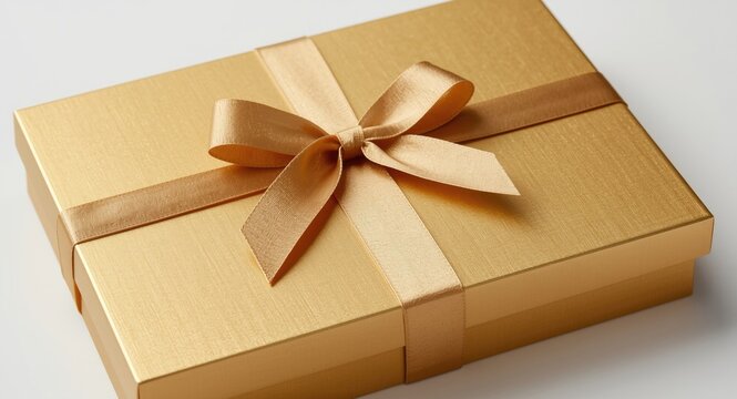 Artisanal chocolate assortment offered in a polished gold box tied with a refined bow