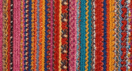 detailed vibrant braided cotton knit rug texture fragment with multicolor patterns for artistic backgrounds