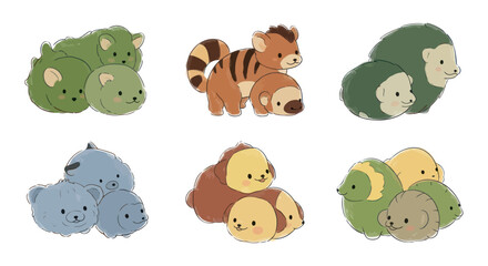 Fototapeta premium Cute cartoon animal toys together.