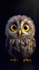 Obraz premium Close-up 3D Render of a Cute Baby Owl Face