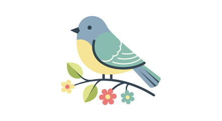 Colorful Bird Sitting on Flowering Branch.