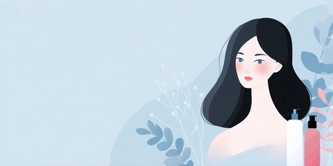 Woman with long hair is shown with a bottle of lotion