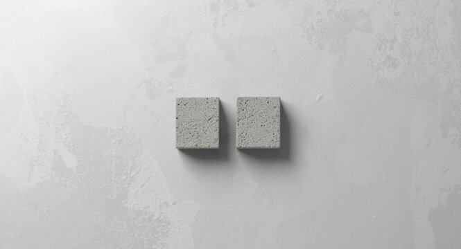 Birds eye view of two bricks on a subtle grey grainy texture background
