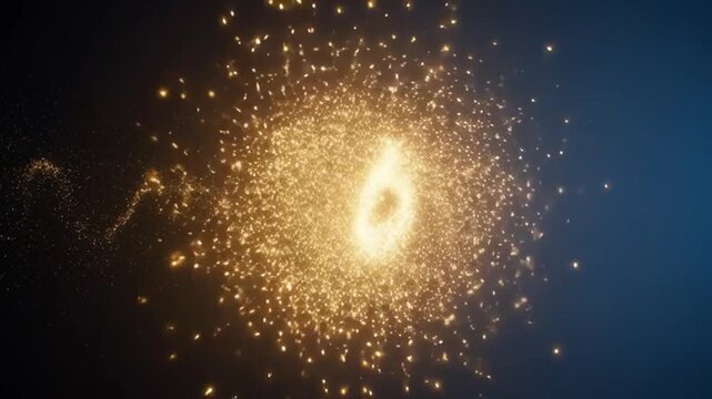 Vibrant golden particles exploding in dark space