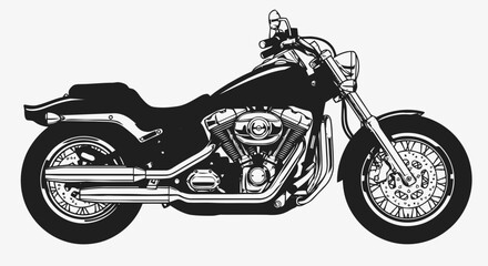 Obraz premium Detailed illustration of a motorcycle viewed from the side with visible engine and chrome details