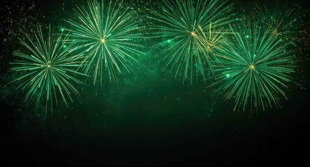 Naklejka premium Abstract celebration backdrop with vibrant green fireworks on a deep dark base