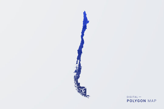 Chile Map - Polygon Style Vector Illustration in Deep Blue Gradient, Low Poly Geometric Design, Clean Silhouette Isolated on White Background for Infographics.