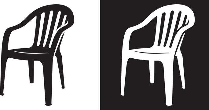 Plastic chair vector Icon silhouette. Minimal Black and White and line act Chair vector Illustration