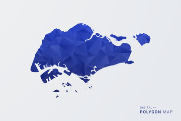 Fototapeta premium Singapore Map - Polygon Style Vector Illustration in Deep Blue Gradient, Low Poly Geometric Design, Clean Silhouette Isolated on White Background for Infographics.