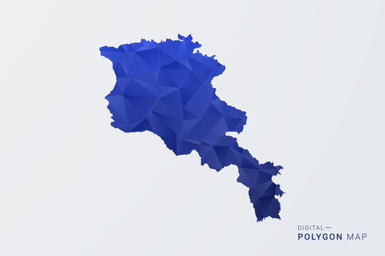 Armenia Map - Polygon Style Vector Illustration in Deep Blue Gradient, Low Poly Geometric Design, Clean Silhouette Isolated on White Background for Infographics.