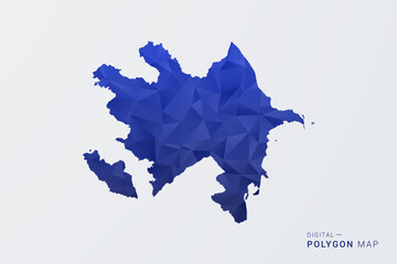 Fototapeta premium Azerbaijan Map - Polygon Style Vector Illustration in Deep Blue Gradient, Low Poly Geometric Design, Clean Silhouette Isolated on White Background for Infographics.