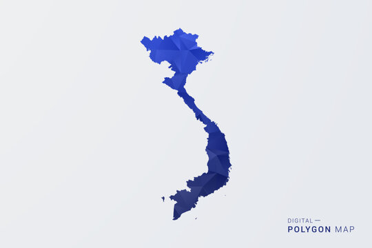 Vietnam Map - Polygon Style Vector Illustration in Deep Blue Gradient, Low Poly Geometric Design, Clean Silhouette Isolated on White Background for Infographics.