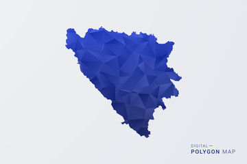 Fototapeta premium Bosnia and Herzegovina Map - Polygon Style Vector Illustration in Deep Blue Gradient, Low Poly Geometric Design, Clean Silhouette Isolated on White Background for Infographics.