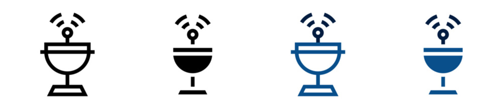 Iconos de antena de se&ntilde;al. Antena transmitiendo ondas, comunicaci&oacute;n inal&aacute;mbrica, transmisi&oacute;n digital, conectividad tecnol&oacute;gica, se&ntilde;al de red. Ilustraci&oacute;n vectorial
