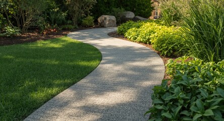 Fototapeta premium Eco friendly geotextile fabric used in innovative garden pathway landscaping