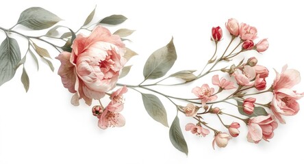 Naklejka premium delicate floral painting featuring leaves on a clean white background