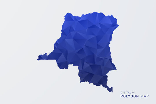 Democratic Republic of the Congo Map - Polygon Style Vector Illustration in Deep Blue Gradient, Low Poly Geometric Design, Clean Silhouette Isolated on White Background for Infographics.