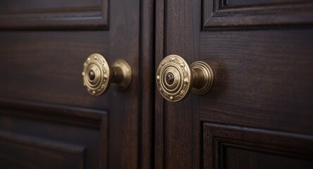 Obraz premium Detailed macro image of stylish knobs on kitchen cabinet doors