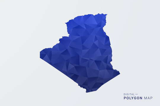 Algeria Map - Polygon Style Vector Illustration in Deep Blue Gradient, Low Poly Geometric Design, Clean Silhouette Isolated on White Background for Infographics.