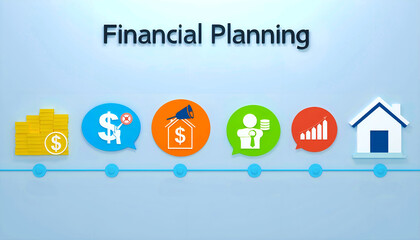 Financial planning timeline animated icons clean motion design.