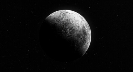 Fototapeta premium Damaged monochrome AI generated image of a textured celestial body in space