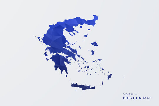 Greece Map - Polygon Style Vector Illustration in Deep Blue Gradient, Low Poly Geometric Design, Clean Silhouette Isolated on White Background for Infographics.