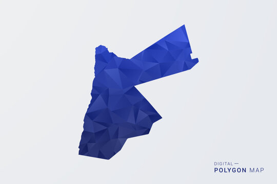 Jordan Map - Polygon Style Vector Illustration in Deep Blue Gradient, Low Poly Geometric Design, Clean Silhouette Isolated on White Background for Infographics.