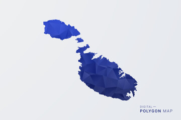 Fototapeta premium Malta Map - Polygon Style Vector Illustration in Deep Blue Gradient, Low Poly Geometric Design, Clean Silhouette Isolated on White Background for Infographics.