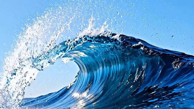 Ocean wave curling with blue sky