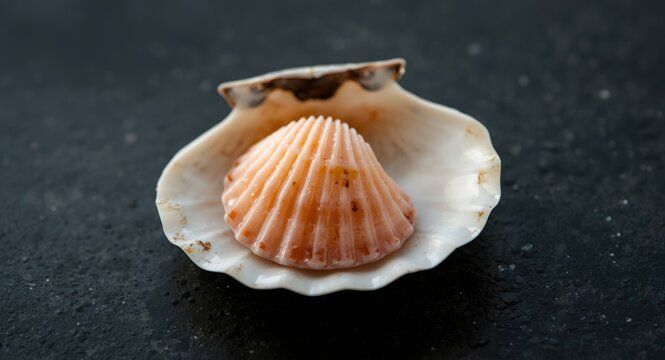 Delicate live scallop resting in its open shell showcasing ocean freshness