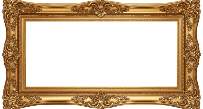 Classic gold vintage frame showcasing ornate floral motifs set against a white backdrop for creative work