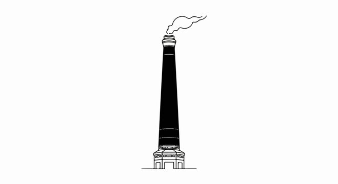 Tall, black, industrial smokestack emitting a plume of white smoke against white