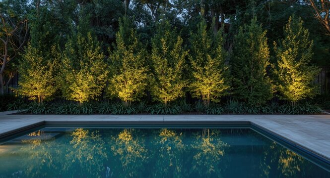 Cherry laurel hedge planting delivering effective privacy for garden pool zone