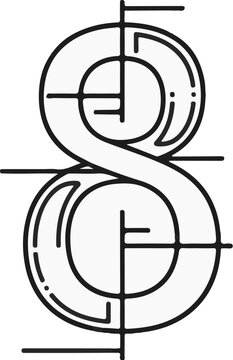 Stylized geometric numeral eight, outlined with line art