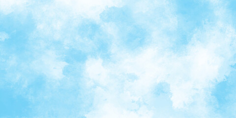 Obraz premium Bright painted sky blue w Aquarellclouds on bluee painted textured canvas designatercolorThis watercolor design with watercolor texture on white background . background, Abstract blue sky with clouds,